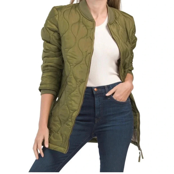 Avec Les Filles Jackets & Blazers - NEW Avec Les Filles Women’s XS Green Filled Quilted Longline Puffer Jacket v6x